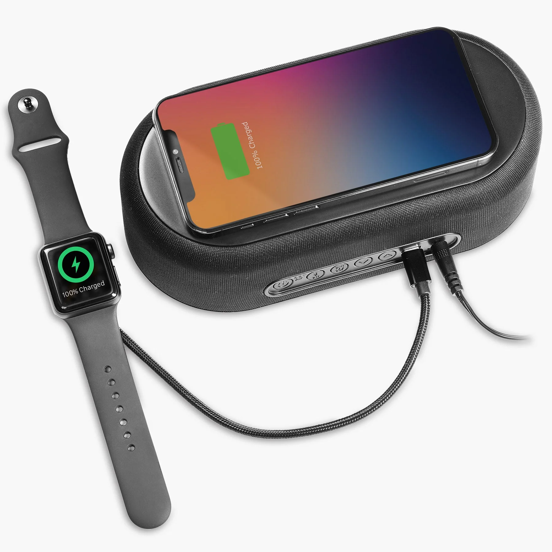 Bluetooth Alarm Clock with Wireless Charger and USB Charging Station (iBTW112) - Image 4