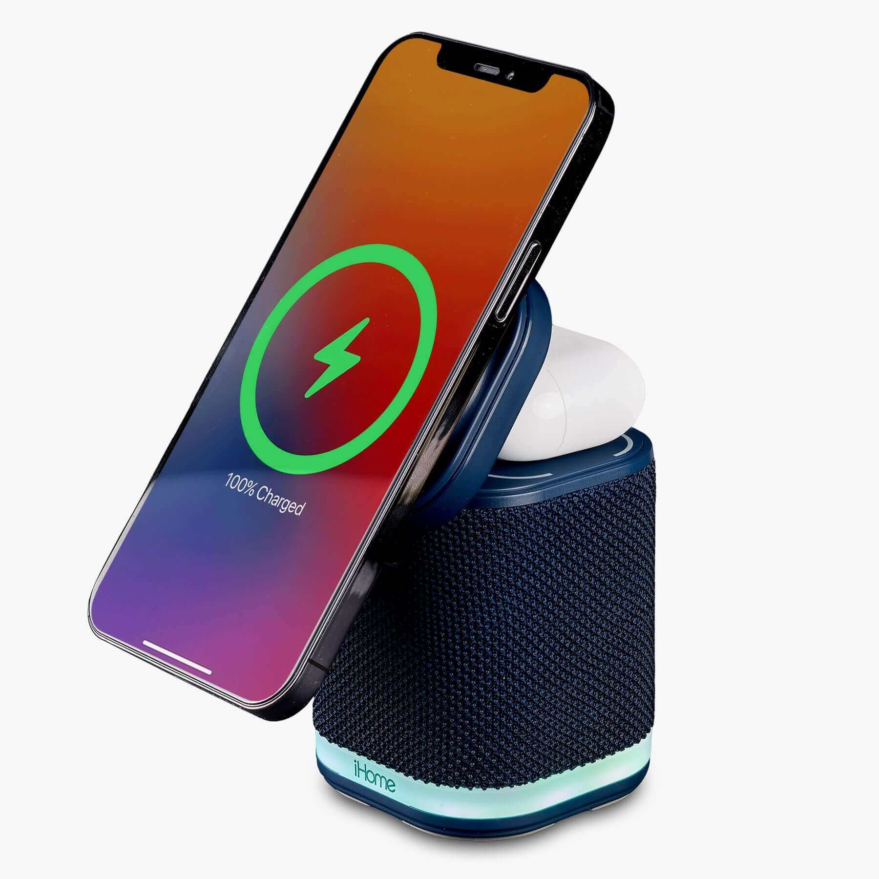 Bluetooth Speaker with Wireless Charger and Color Changing Night Light – Blue (iPBT50L) - Image 3