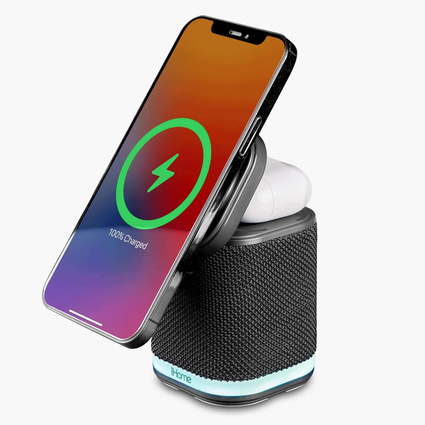 Bluetooth Speaker with Wireless Charger and Color Changing Night Light – Dark Gray (iPBT50DG) - Image 3