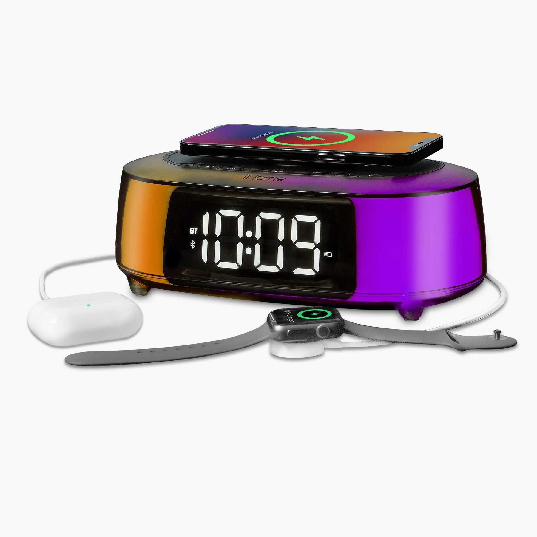 Clock Radio with Wireless Charger, Bluetooth Speaker, and 2 USB Chargers (iBTW282) - Image 5