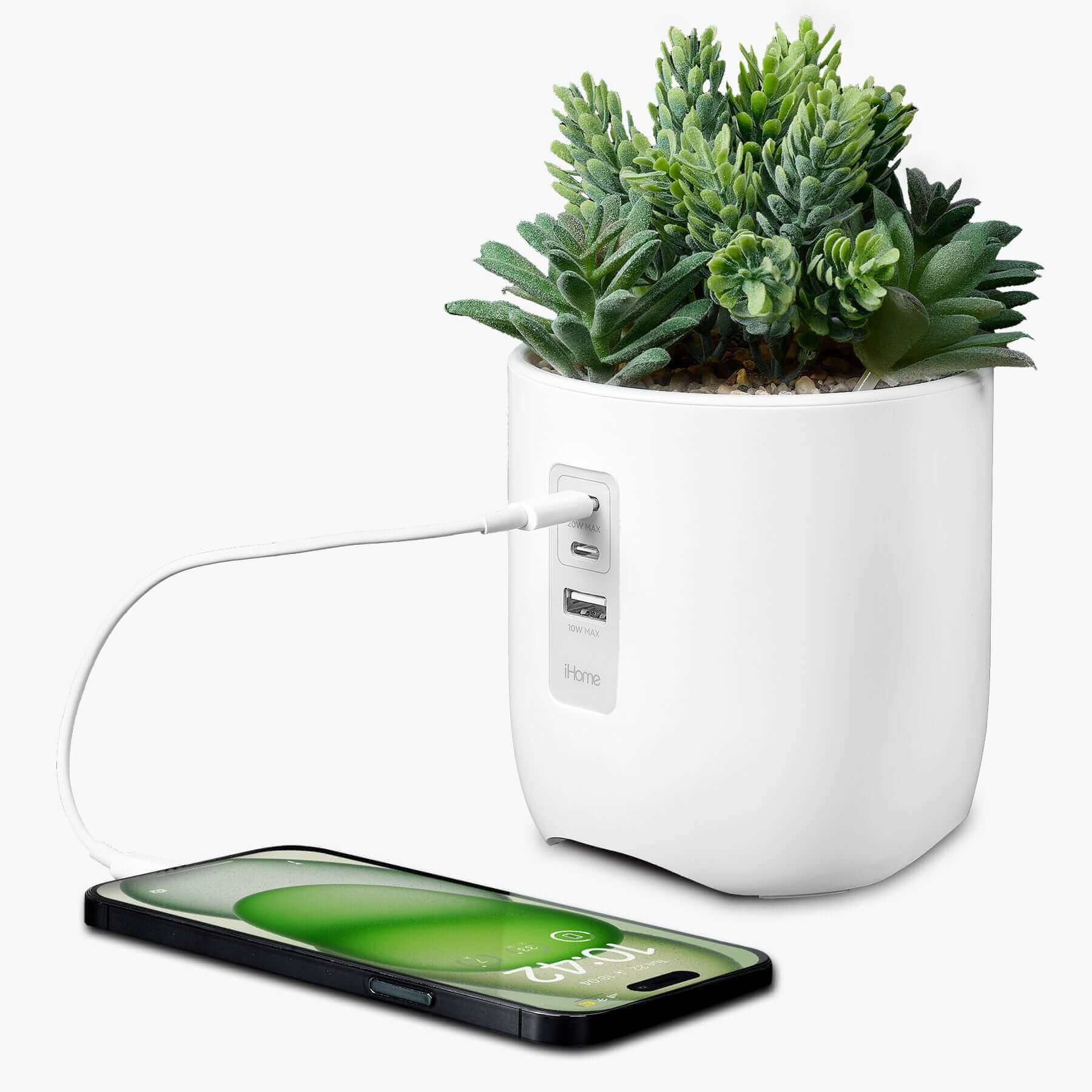 Power Plant Faux Succulent with USB Charging Station for iPhone, Android, and Samsung – White (iPP45) - Image 6