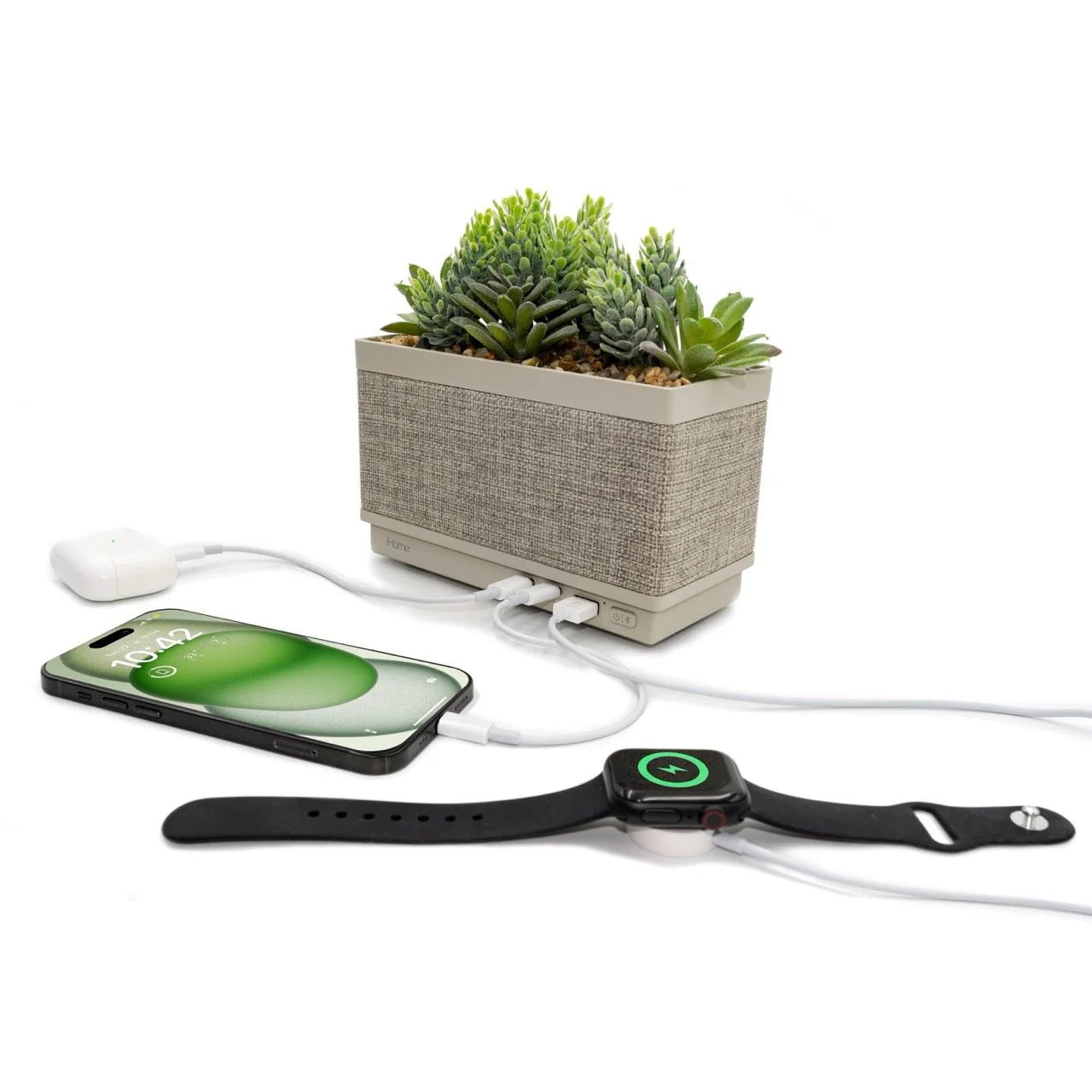 Power Plant Faux Succulent with USB Charging Station and Bluetooth Speaker – Beige (iPP60) - Image 6