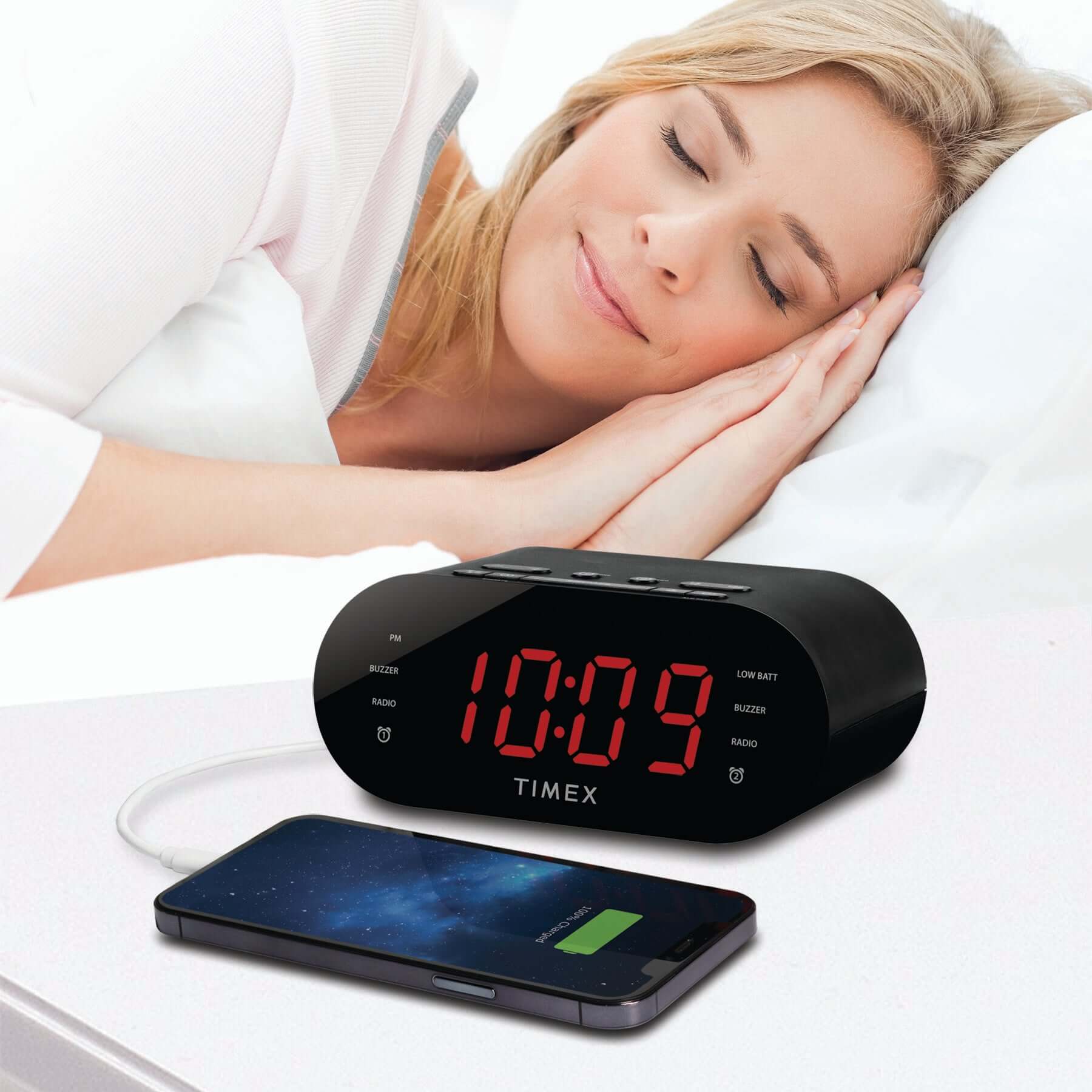 Timex Alarm Clock for Bedroom with FM Radio and USB Charging - Black (T232B) - Image 5