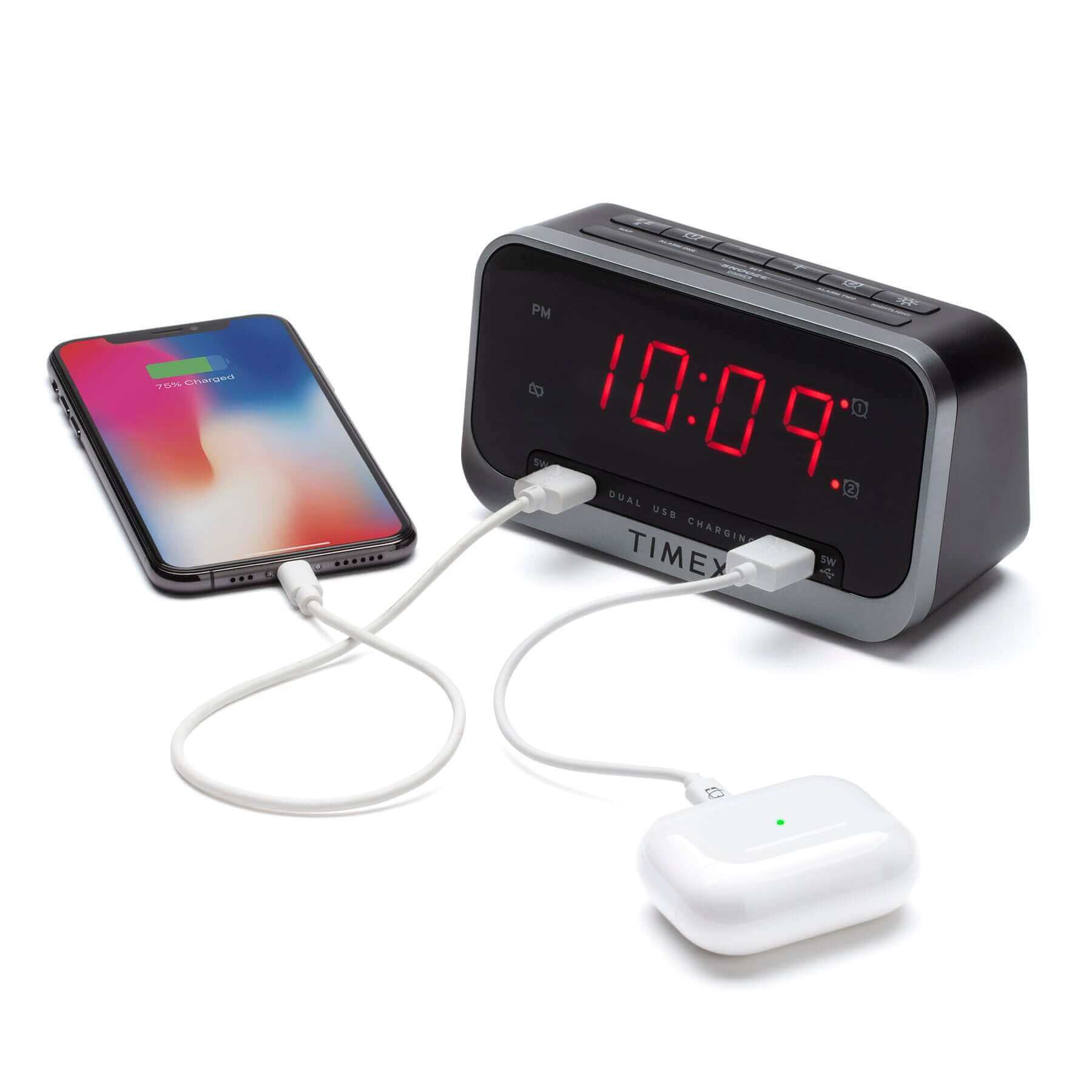 Timex Alarm Clock with Night Light and 2 USB Charging Ports (T1300) - Image 5