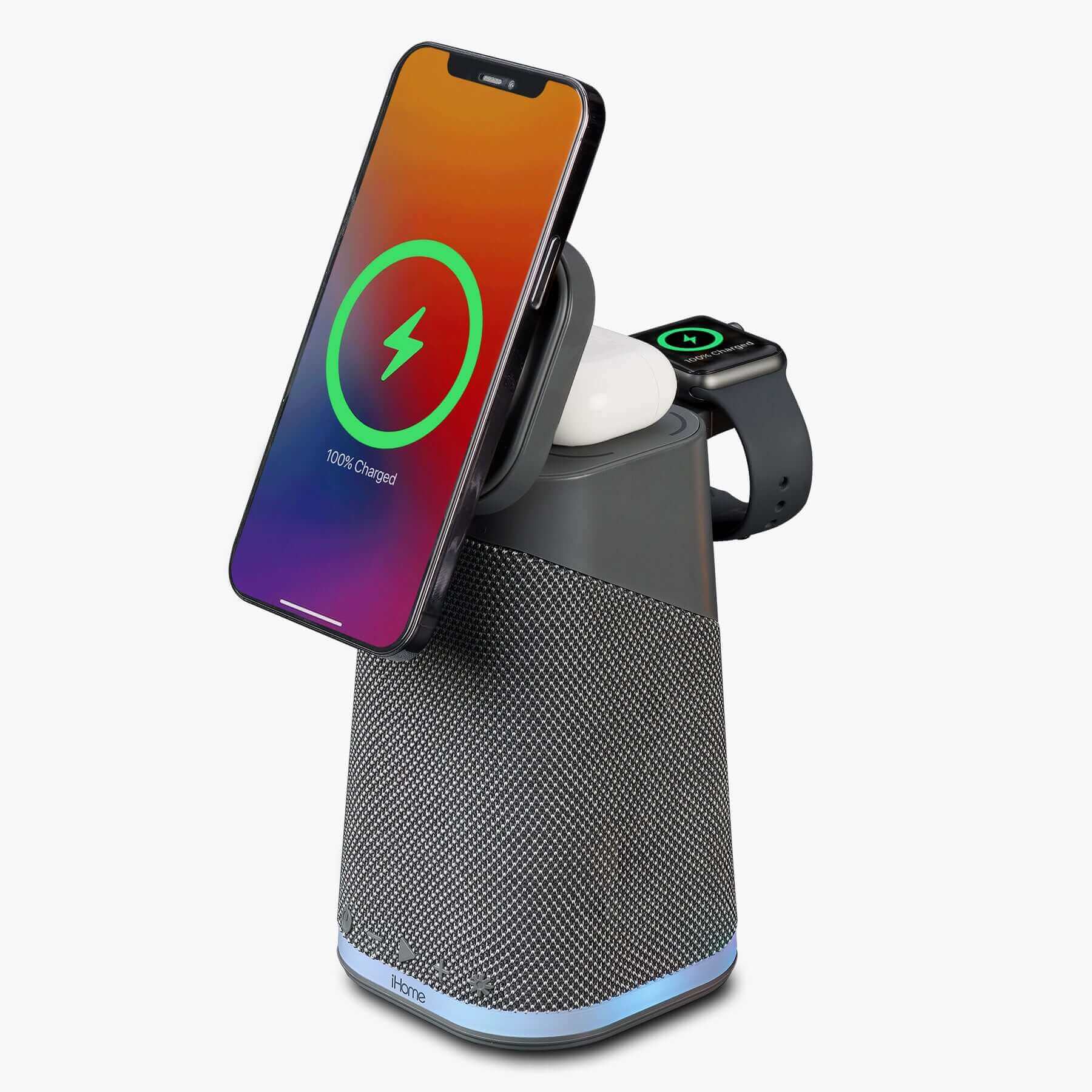Wireless Charger with Apple Watch Charger, AirPods Charger, Bluetooth Speaker, and Night Light – Dark Grey (iPBT70DG) - Image 5